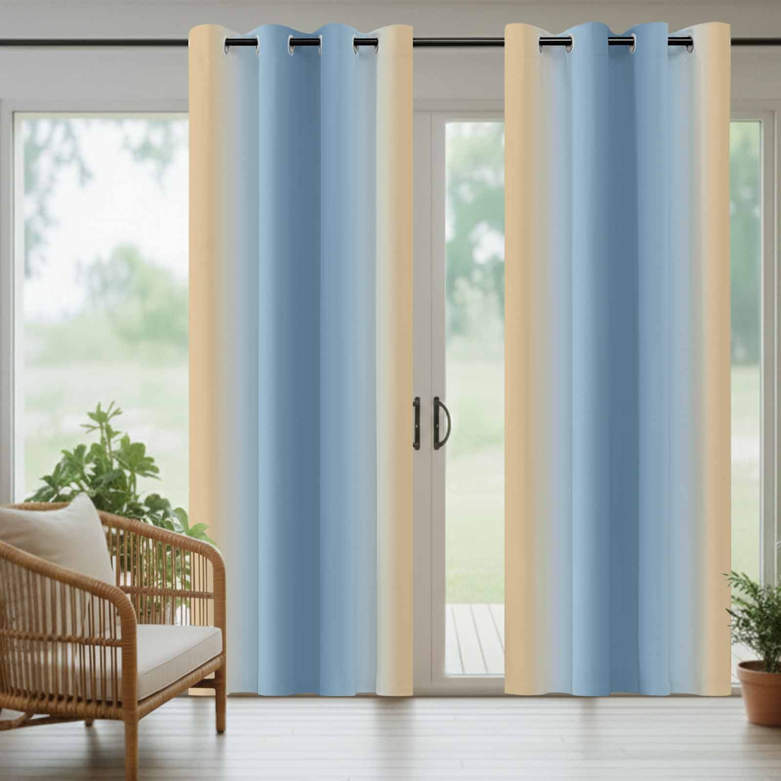 1 Panel Outdoor Curtains for Patio Waterproof 54"x84", Blue Yellow Ombre Weatherproof Privacy Outsides Curtains, Farmhouse Modern Gradient Art Grommet Thermal Drapes for Cabana Porch Pergola
