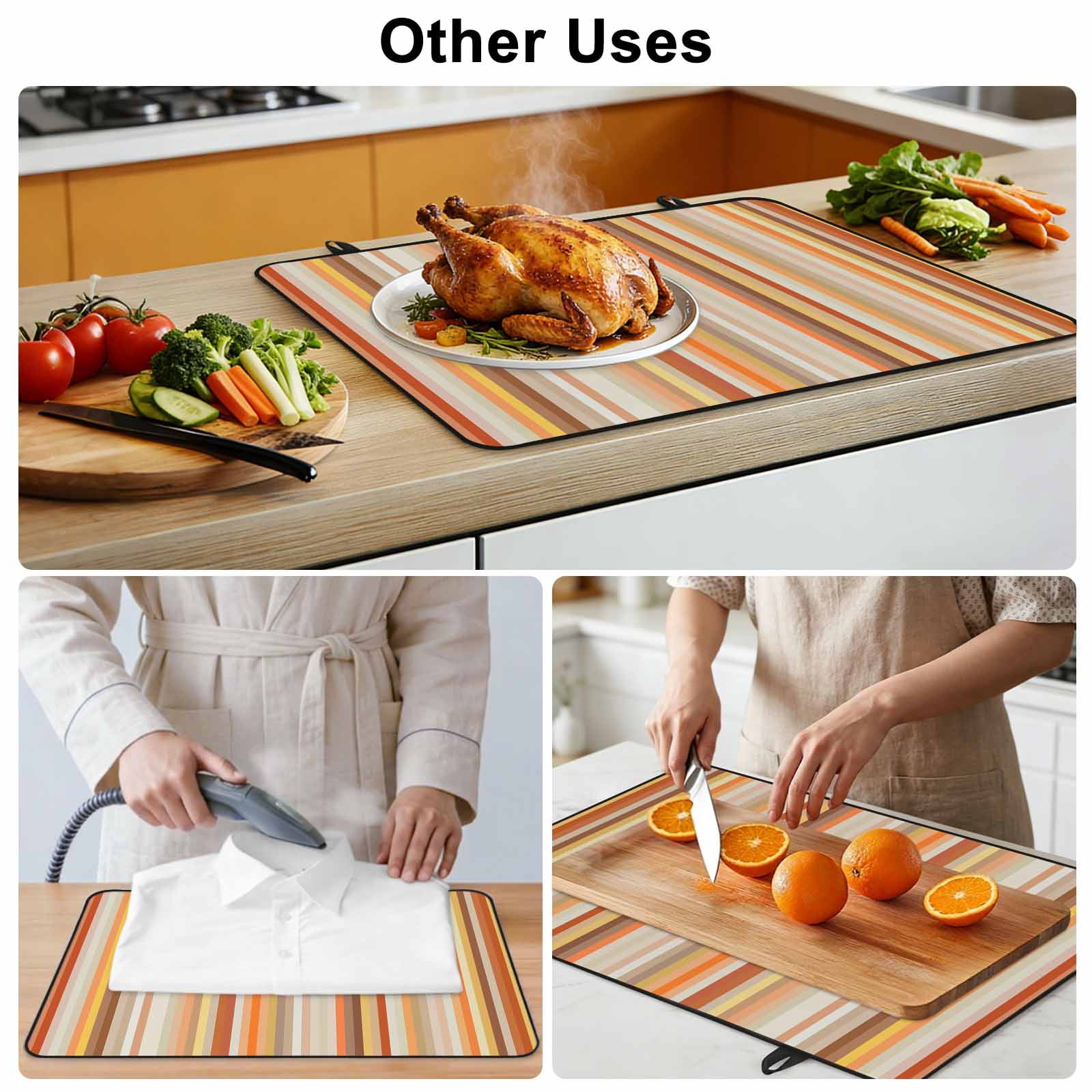 Burnt Orange Striped Stove Top Cover for Electric Stove, Heat-proof & Non Slip Glass Top Stove Cover Protector, Farmhouse Orange Ombre Stripes Kitchen Flat Cooktop Rubber Mat 24x21 Inches