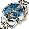 thumbnail image 5 of OLEVS Automatic Watches for Men Self Winding Mechanical Skeleton Luxury Dress Chronograph Gold Plated Stainless Steel Calendar Moon Phase Waterproof Luminous Mens Wrist Watches Reloj Para Hombre, 5 of 15