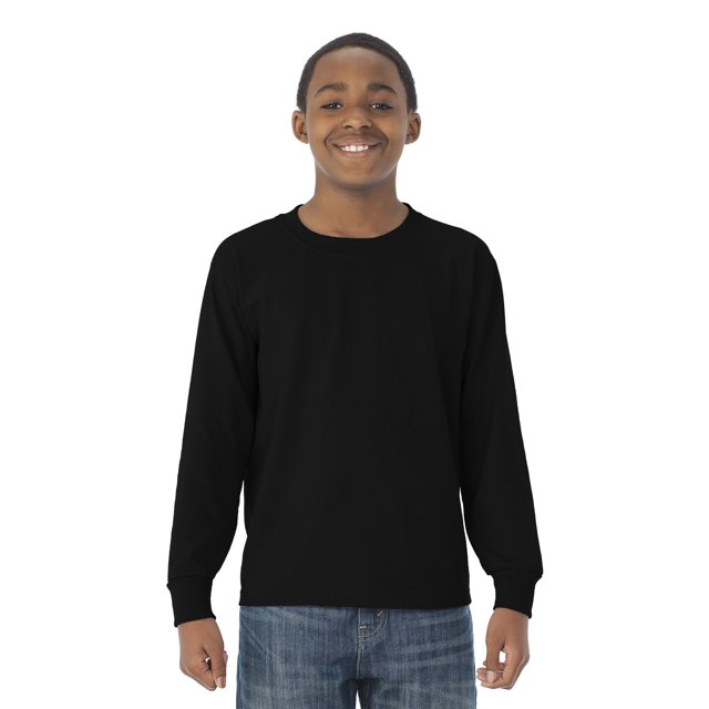 Jerzees Youth DRI-POWER Active Long Sleeve Crew T-Shirt, XL, Black