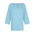 thumbnail image 5 of DENGDENG Casual Tops for Women 3/4 Sleeves Summer Round Neck T-Shirts Button Down Elbow Sleeve Shirts Loose Three Quarter Length Tunic Tops Cute Trendy Blouses Light Blue S, 5 of 6