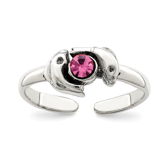 Primal Silver Sterling Silver Antiqued Pink Cubic Zirconia Dolphin Toe Ring
