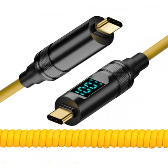 CY Smart LED Display USB-C USB4 Stretch Coiled Cable 20Gbps 100W 8K for Laptop Disk PhoneType-C Male to Male Cable Power & Data
