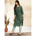thumbnail image 4 of Janasya Indian Women's Green Cotton Printed Straight Kurta Set, 4 of 5