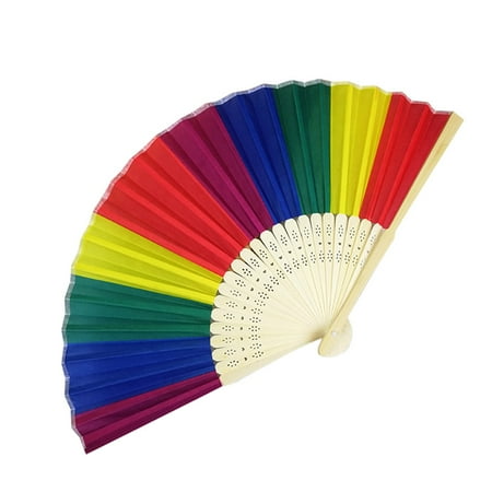 

iOPQO Fans Rainbow Hand Held Folding Fan Dance Fan For Wedding Themed Parties Decoration Pattern Fan Bamboo Bone A