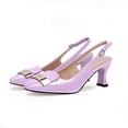 thumbnail image 2 of YOWMNS Women's Low Heel Slingback Square Toe Pumps Buckle Strap Patent Leather Metal Decoration Elegant Comfortable Dress Shoes (Purple,7.5), 2 of 5