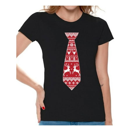 Awkward Styles Christmas Tuxedo Shirt for Women Xmas Red Reindeer Tie Tuxedo Graphic Holiday Tee Funny Christmas Costume Shirt for Ladies Holiday Party