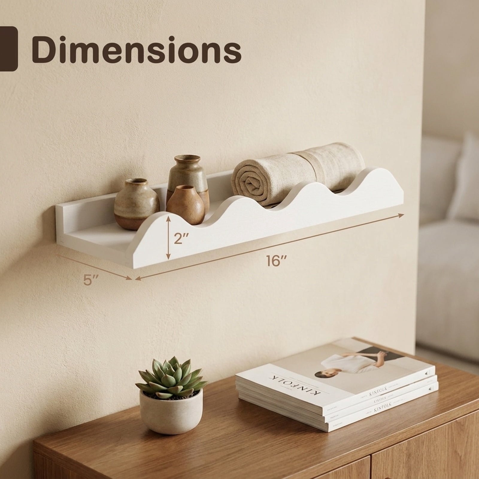 Furnibear 16 Inch Bookshelf Set of 4 Floating Book Shelves for Decoration Book Toy Storage for Living Room Home Office Bedroom Display Storage, White