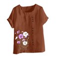thumbnail image 4 of Lydiaunistar Hauts d'Été Grande Taille pour Femmes Blouse à Manches Courtes Imprimée, Chemise en Polyester Aspect Lin Décontractée Tailles S-5TG, 4 of 4