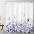 thumbnail image 4 of Spring Floral Shower Curtain with Hooks,Blue and Gray Flower Plant and Butterfly on White Shower Curtain Set Country Watercolor Wildflower Bathroom Curtains Shower Set,84L X 72W inches, 4 of 6
