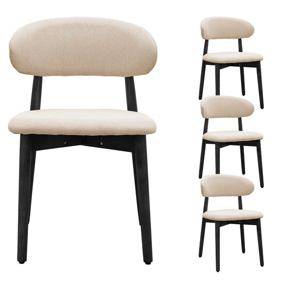 TOPCOMFY Dining Chairs Beige Cotton-Linen Upholstered Armless with Black Solid Wood Legs for Kitchen Restaurant Living Room Set of 4