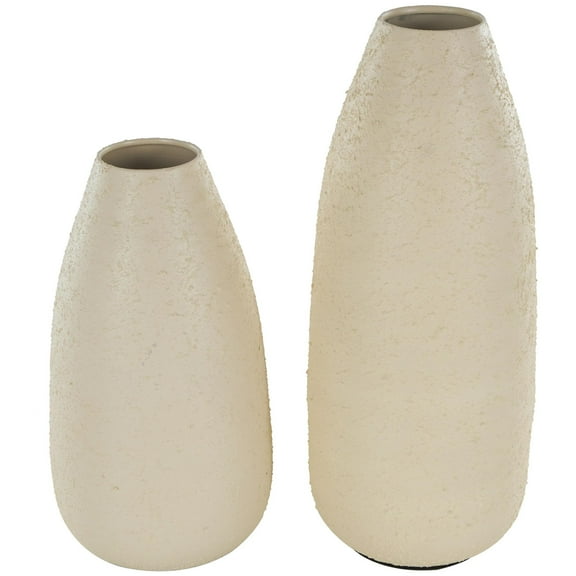 DecMode 18", 14"H Distressed Textured Cream Metal Vase, Set of 2