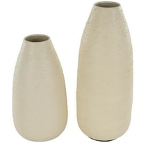 DecMode 18", 14"H Distressed Textured Cream Metal Vase, Set of 2