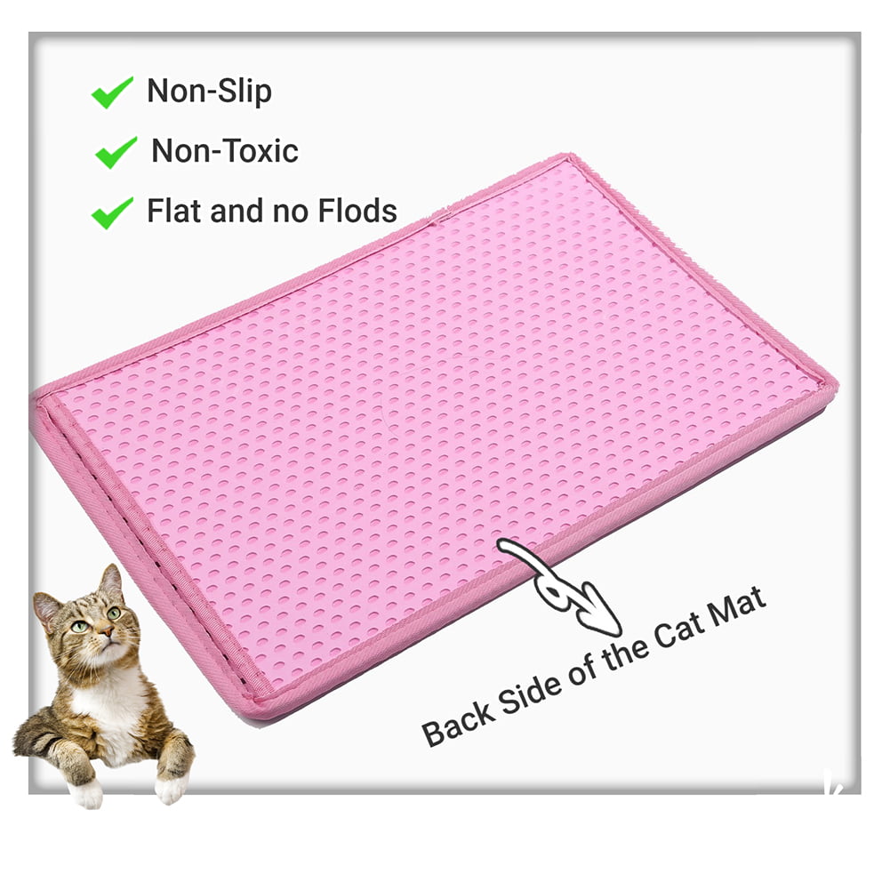 2-Layer Cat Litter Mat Litter Trapper Pink Traps Litter from Box, Soft on Kitty Cat Paws Honeycomb Double-Layer, Helps to Waste Less Litter on Floors Size 21" X 14"