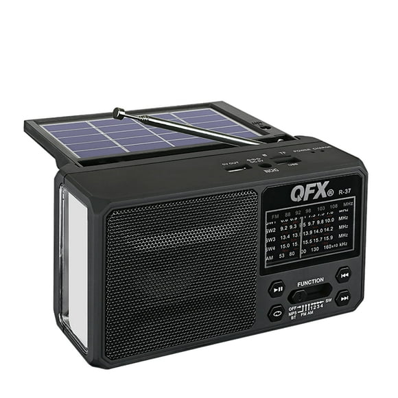 QFX R-37 6-Band (AM, FM, SW1 - SW4) Bluetooth LED Flashlight Solar Radio (2021 Model)
