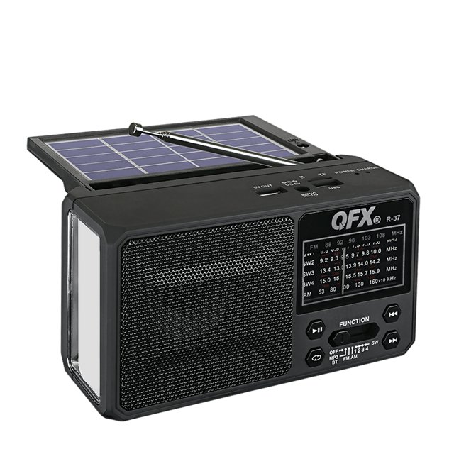 QFX R-37 6-Band (AM, FM, SW1 - SW4) Bluetooth LED Flashlight Solar Radio (2021 Model)