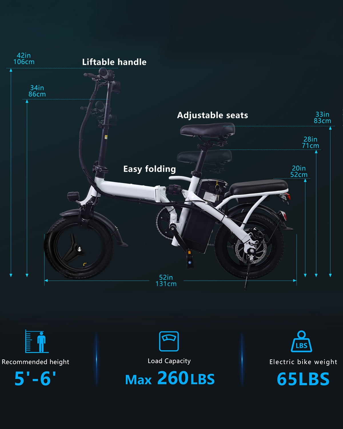 XKJ Electric Bike for Adults, Ebike, Electric Bicycle with 576WH Remove Battery,14" Folding Ebike, 20MPH,20+ Miles(MAX),500W High Motor,Multi-Shock Absorption,Commuting Mini E Bikes,UL2849