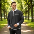 thumbnail image 7 of 2026 Men's Casual Fashion Up Collar Contrasting Zipper Sweatshirt, Loose Fit Waffle Pullover, Lightweight Long Sleeve, 7 of 7