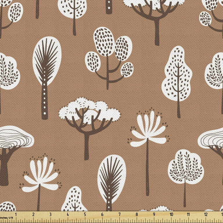 Ambesonne Botanical Fabric by The Yard, Continuous Tree and Plant Elements in Earthy Tones Illustration Pattern, Decorative Upholstery Fabric for Chairs & Home