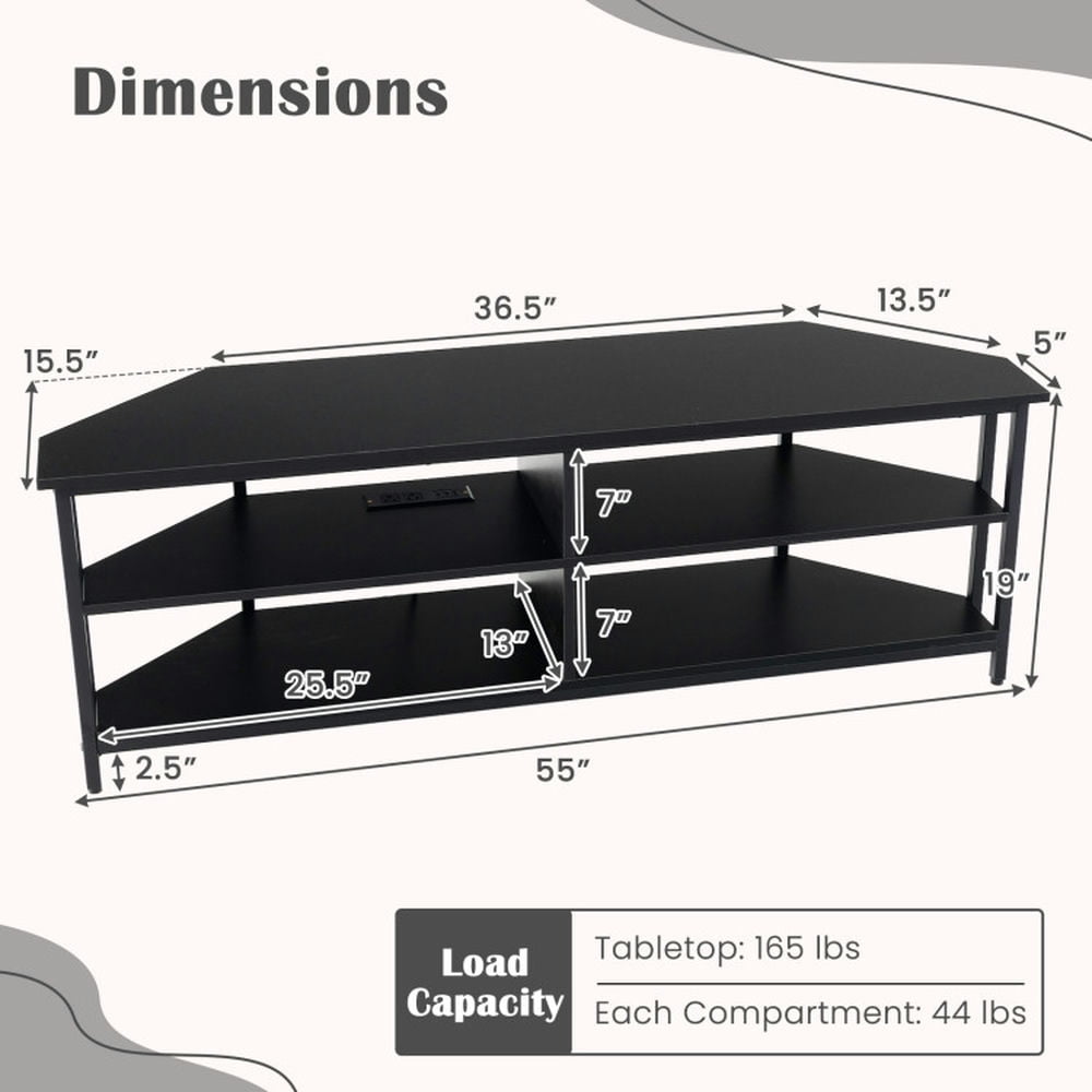 Finihen TV Stand, Entertainment Center, 3-Tier Corner TV Stand for TVs up to 65 Inches with Charging Station, for Living Room, Black Finihen TV Stand, Entertainment Center, 3-Tier Corner TV Stand for TVs up to 65 Inches with Charging Station, for Living Room, Black