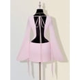 thumbnail image 2 of Pink Sheer Mesh Plunging V-Neck Mini Dress With Bell Sleeves And Twist Front Detail, 2 of 8