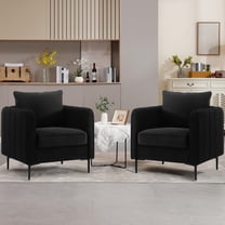 Lovableguy Velvet Accent Chair Set of 2,Mid-Century Modern Armchairs with Metal Legs and Pillow,Single Sofa Side Chair for Living Room Reading Room,Black