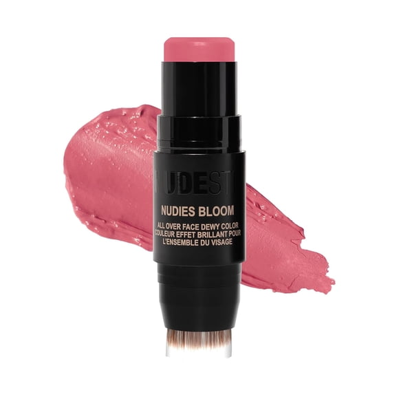 TEMOGU-Nudestix Nudies Bloom All Over Dewy Color – 3-in-1 Cream Blush Stick for Cheeks, Eyes & Lips with Built-In Brush | Sheer, Glossy Finish | Vegan, Long-Wear, Multi-Use Makeup