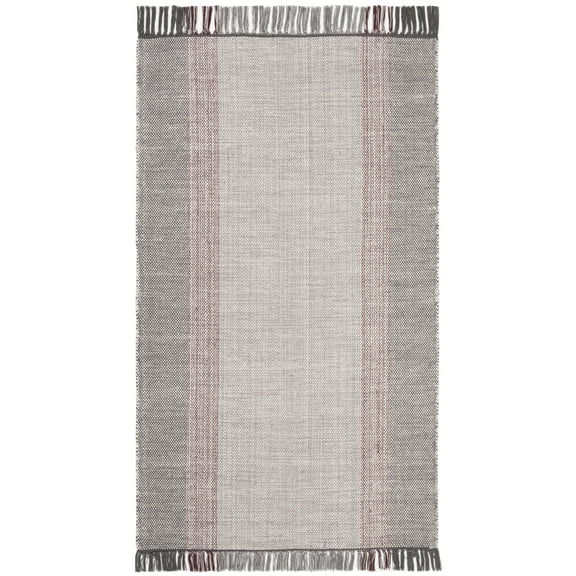SAFAVIEH Montauk Sharlene Solid Striped Cotton Area Rug, Wine/Grey, 3' x 5'