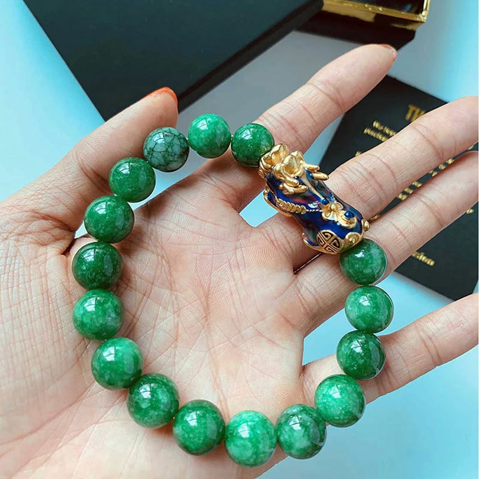 Jade Pixiu Abundance Protection Bracelet for Women Men 12mm Round Beaded  Elastic Hand Chain Jewelry Gift