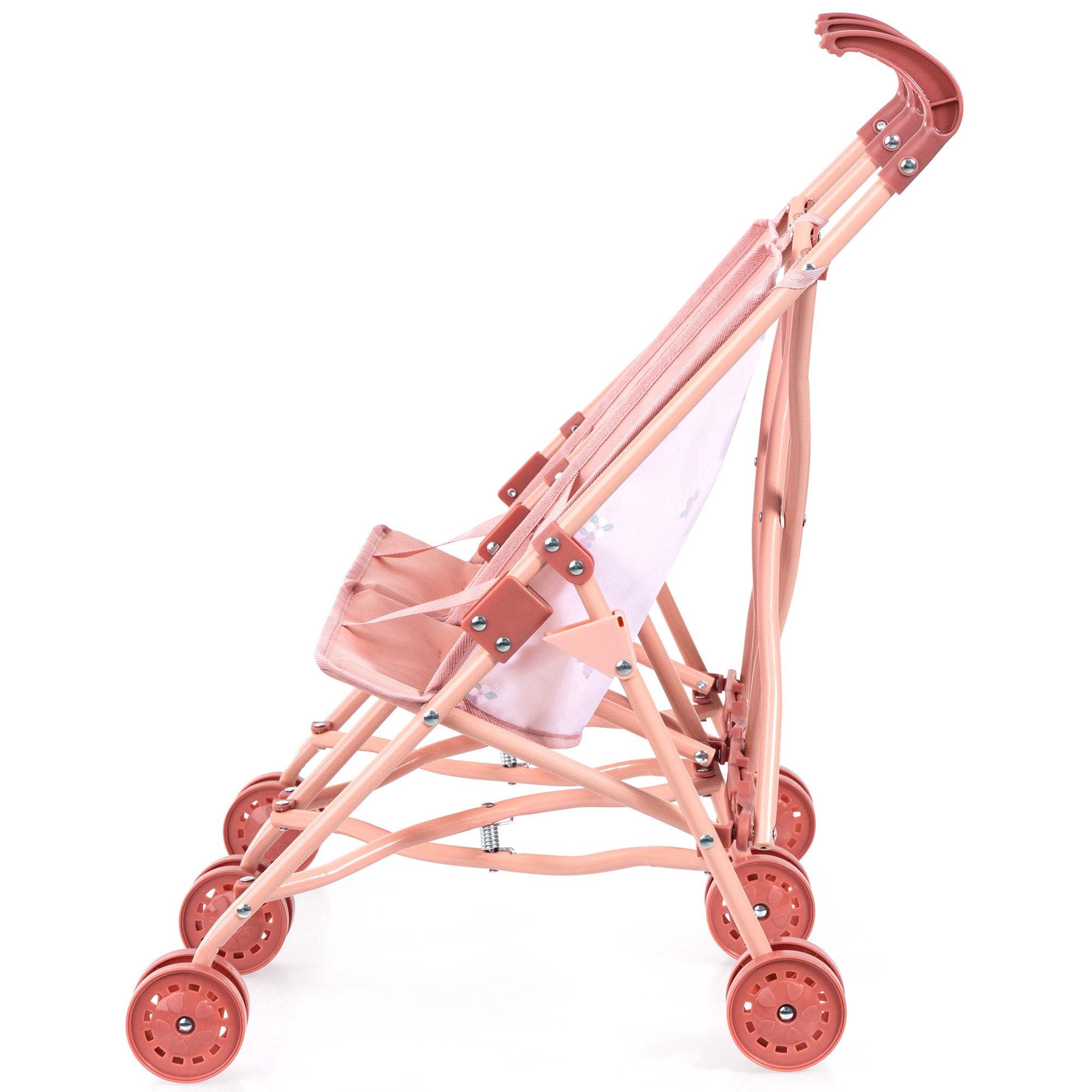 Bayer Design: Doll Twin Buggy - Pink & Flowers - Umbrella Push Stroller, Foldable, Side-By-Side Seats, Roleplay Toy Fits 18" Dolls, Kid-Toddler 18mo+