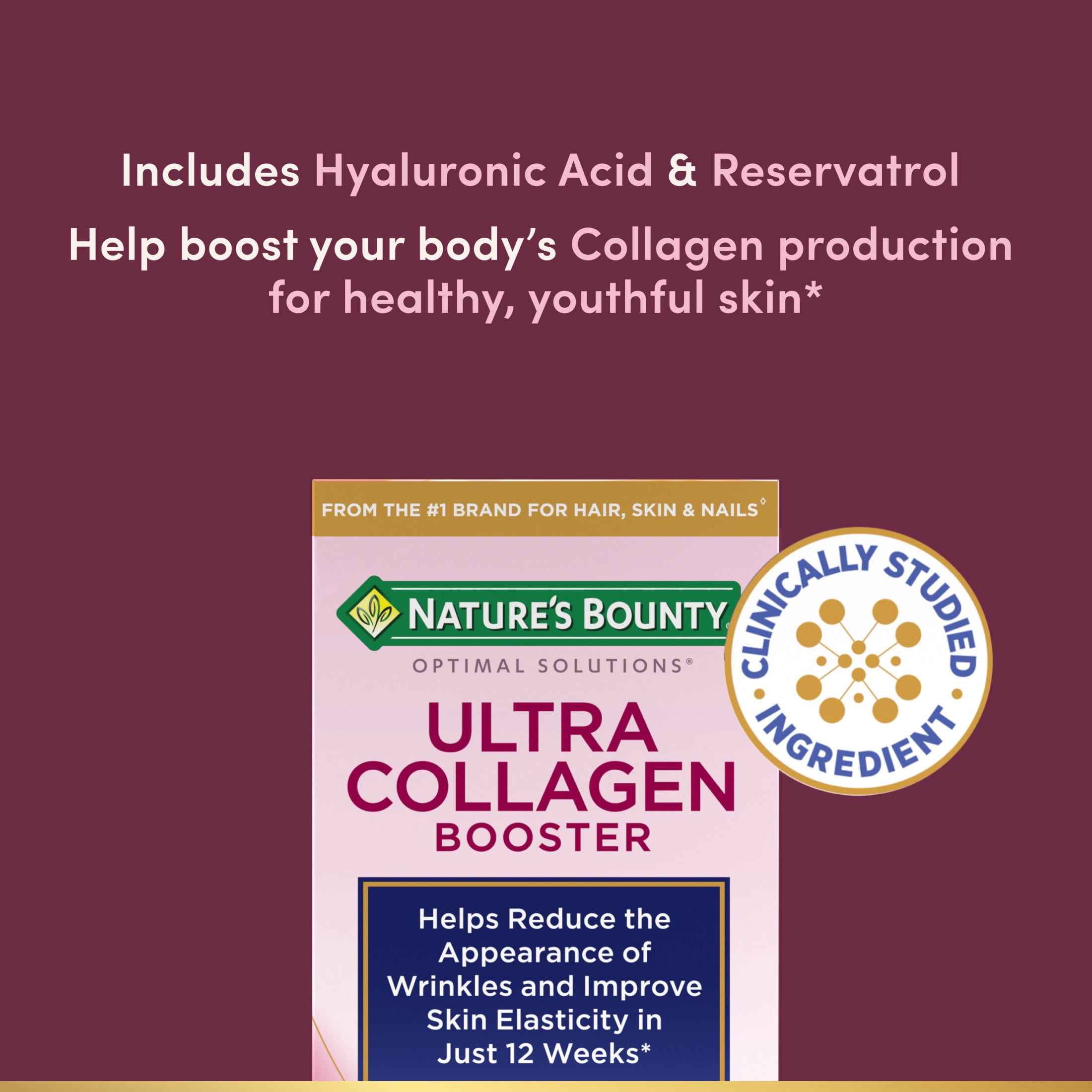Nature's Bounty Optimal Solutions Ultra Collagen Booster for Healthy-Aging, Skin Health Supplement, 48 Capsules