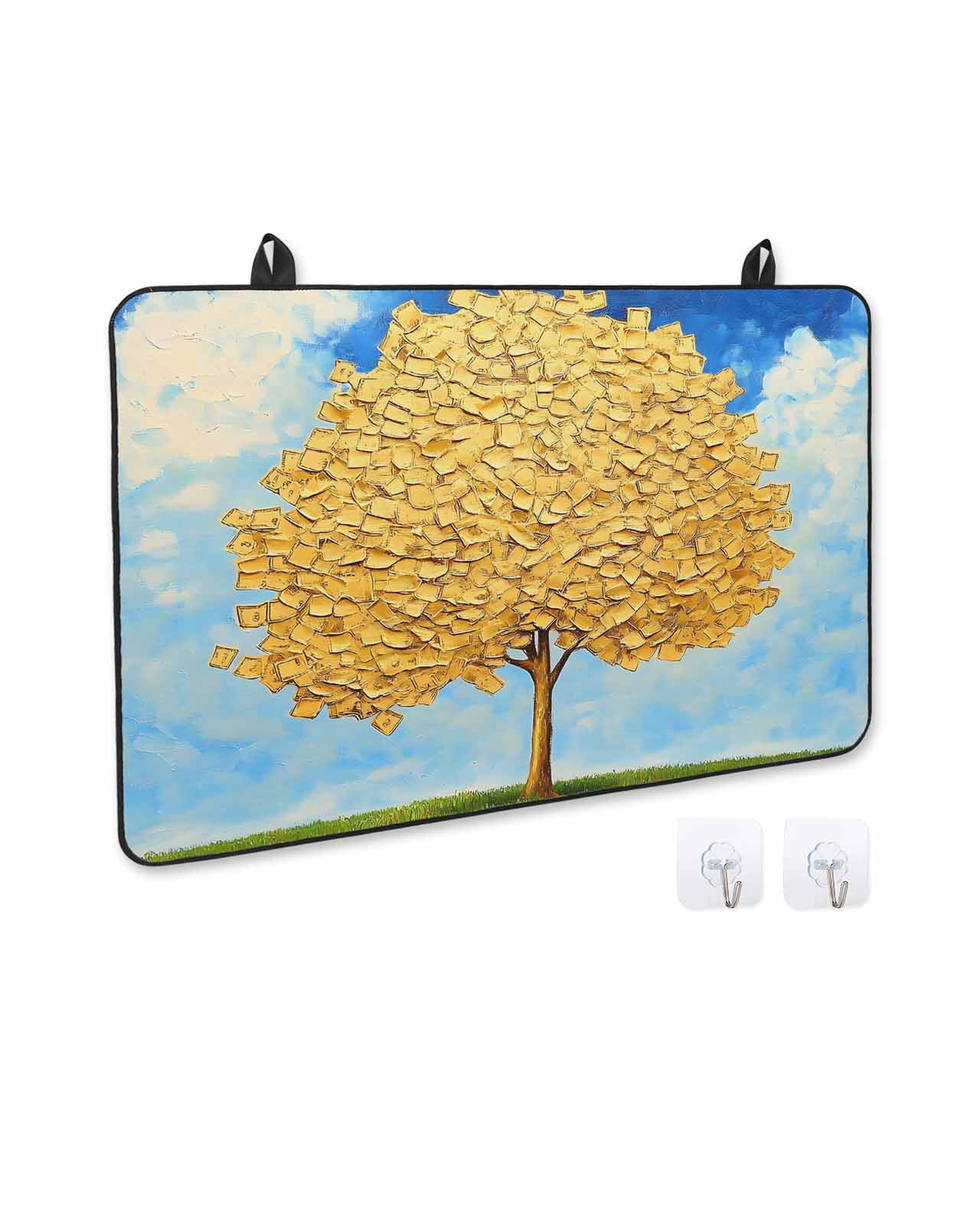 nqOlkjepod Large Induction Cooktop Protector Mat 36"x21", Yellow Tree Leaves Stove Top Covers for Electric Stove, Blue Sky Watercolor Gradient Painting Stove Burner Cover Mats, Glass Top Stove Cover