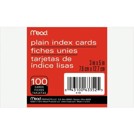 - Mead, MEA63352, 90 lb Stock Index Cards, 100 / Pack