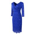 thumbnail image 4 of Fesfesfes Clearance Women V-Neck Solid Vintage Elegant Midi Evening Dress 3/4 Sleeves Dress, 4 of 8
