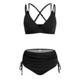 thumbnail image 6 of Women Plus Size Bikini Swimsuits Tummy Control Two Piece Bathing Suit Ruffled Flounce Swimwear with Shorts Gibobby(XL,Black), 6 of 9