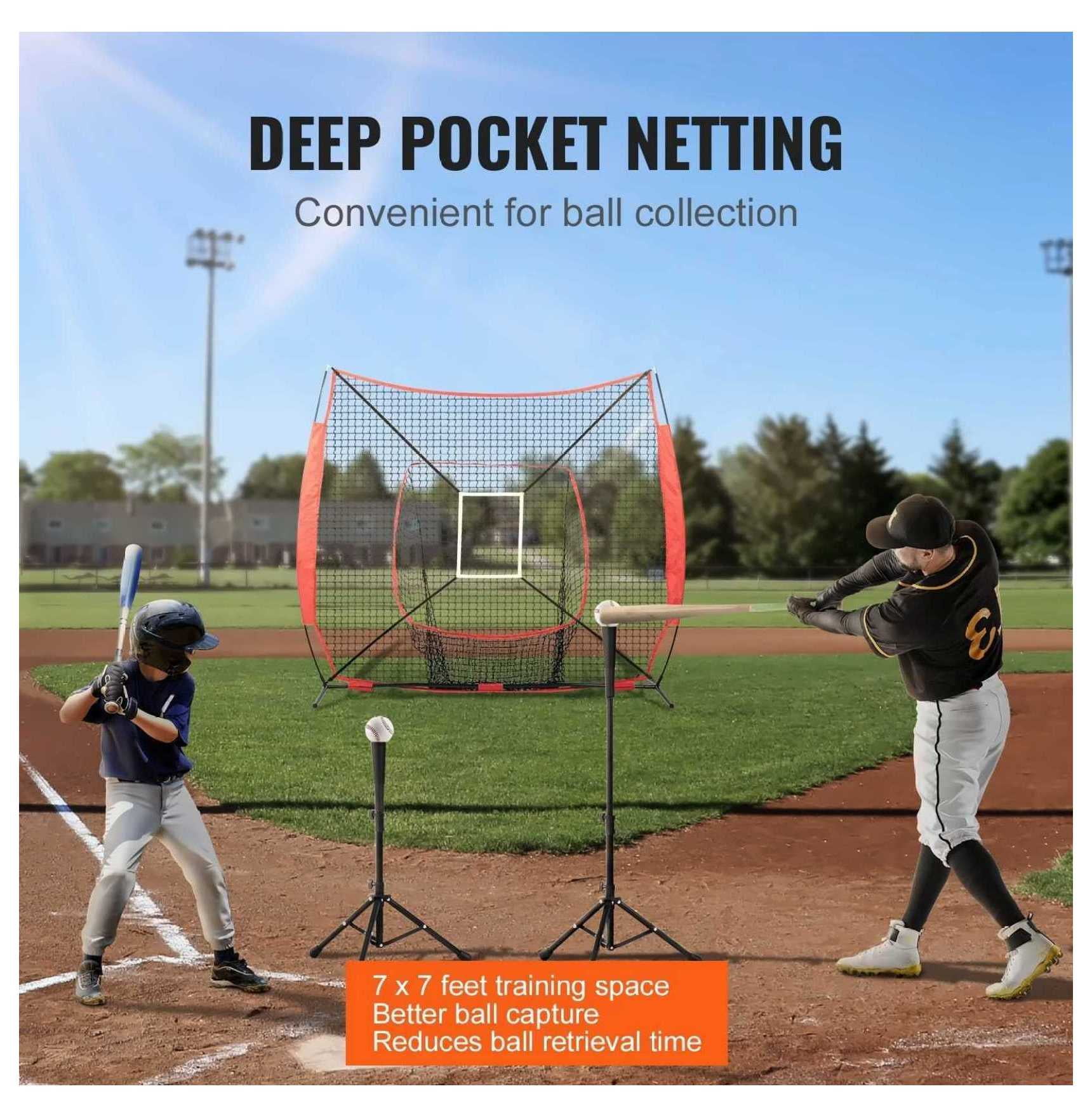 7x7 Baseball Softball Net, Training Net for Hitting, Pitching & Catching, Portable Backstop with Strike Zone, Replacement Net for Baseball Equipment