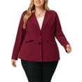 thumbnail image 1 of GRACE & GRANDEUR Women's Plus Size Fall Workwear Notched Lapel Button Down Office Blazer 1X Burgundy, 1 of 5