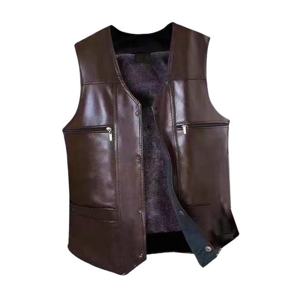 Chaleco de invierno para hombre Chaleco de cuero PU para hombre para senderismo Caza Primavera Otoño Invierno 3XL