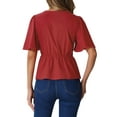 thumbnail image 3 of INSPIRE CHIC Women's Peplum Blouse Top Ruffle Sleeve Bow Tie Decor Deep V Neck Tops L Red, 3 of 6