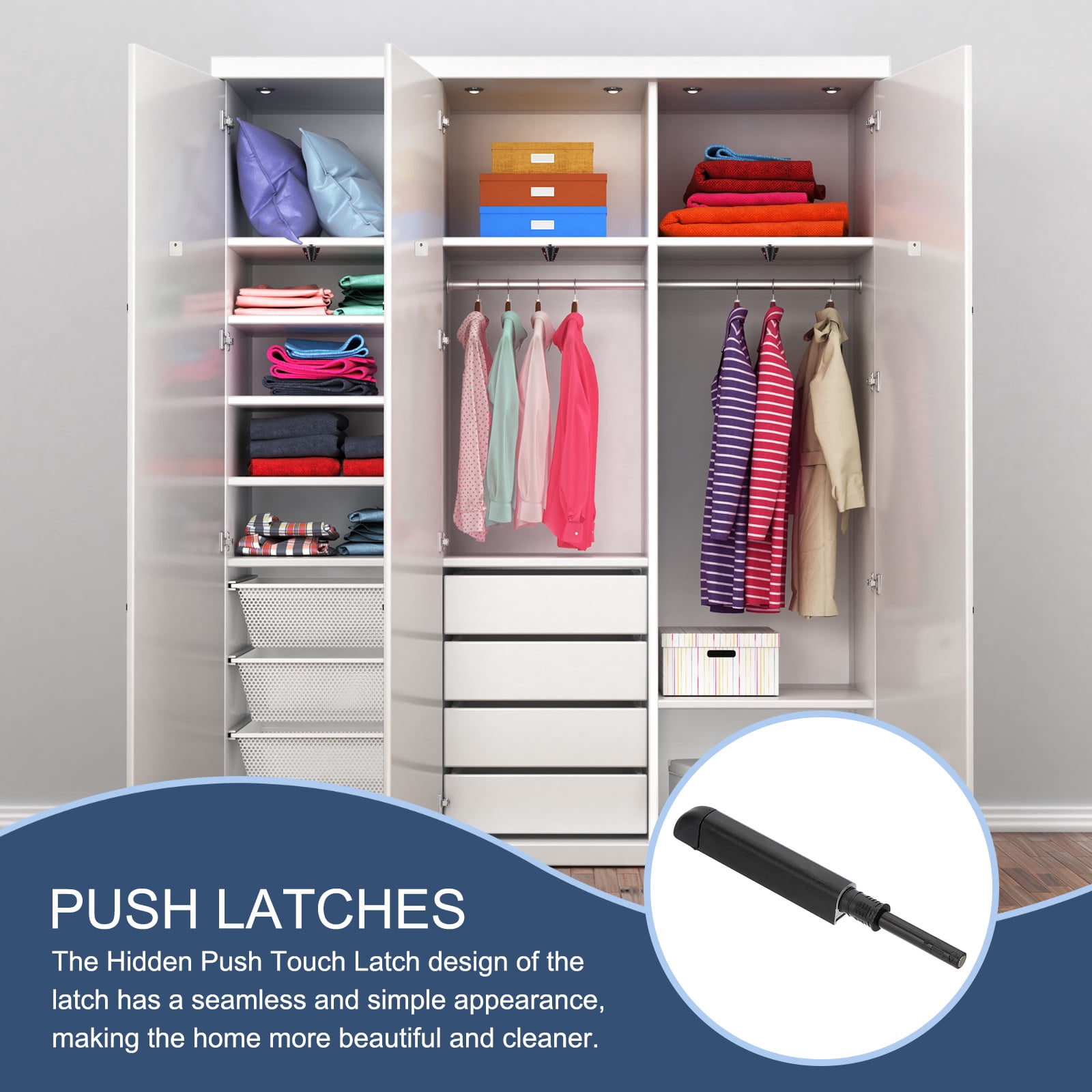 Uxcell Magnetic Push Latch, Double Push to Open Door Latch Hidden Push Touch Latch Closet Tip On Close Black 8 Pcs