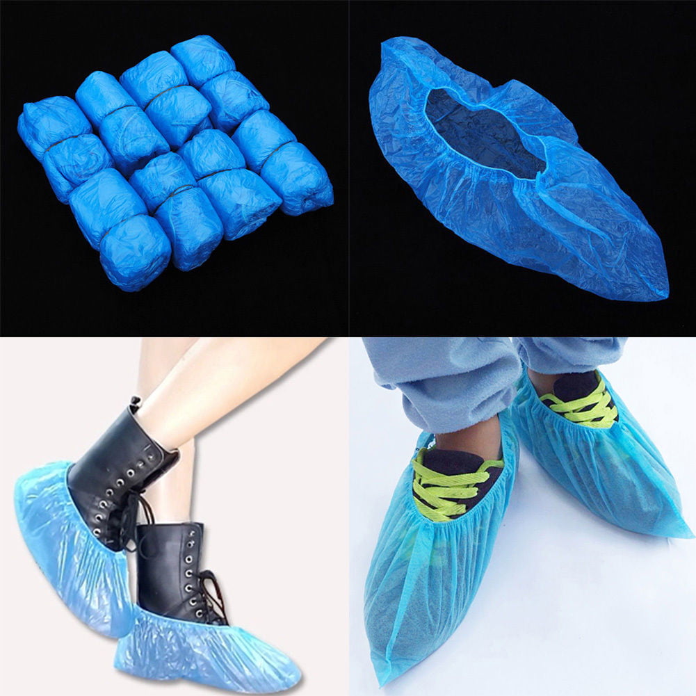 UK_ 100x Disposable Plastic Boot Shoes Cover Waterproof Lab Cleaning Overshoes C 