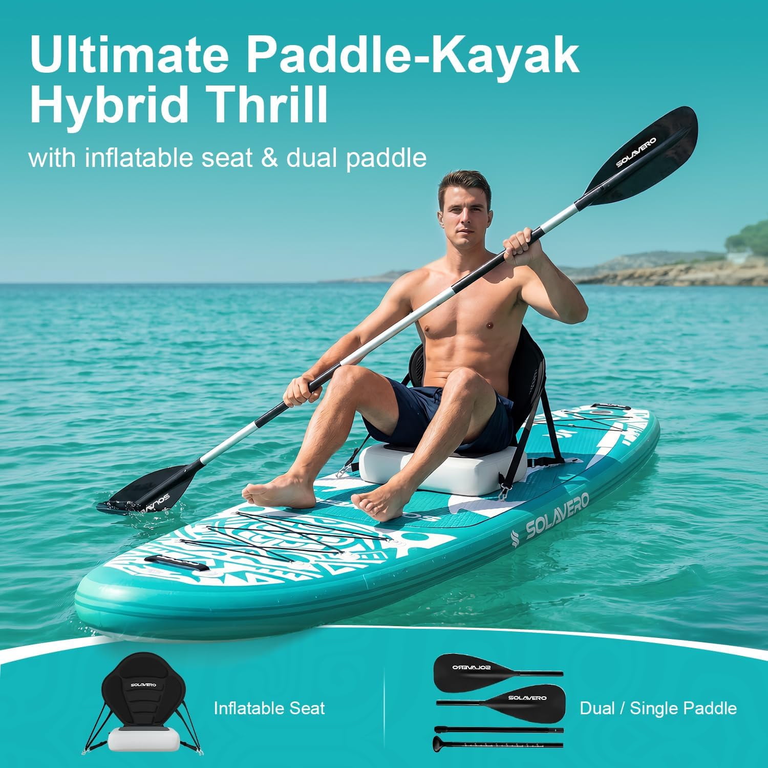 SOLAVERO 11'6" x 35" Inflatable Stand Up Paddle Board with Seat, Extra Long & Wide SUP Board, Non-Slip Stable Deck for Adults & Youth