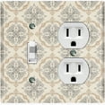 thumbnail image 1 of Metal Light Switch Plate Outlet Cover (Damask Ornament Tan Pattern - Single Toggle Single Duplex), 1 of 2