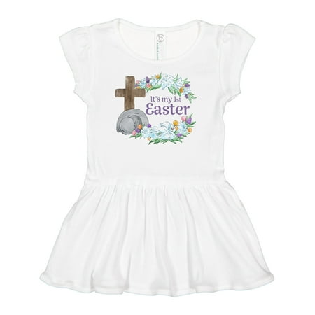 

Inktastic It s My 1st Easter with Cross and Flowers Gift Baby Girl Dress