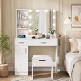thumbnail image 3 of VEANERWOOD Makeup Vanity Desk with Lighted Mirror & Power Strip, Girls Dressing Table with Storage Shelves, White, 3 of 13