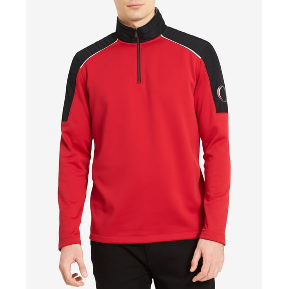 Calvin Klein Mens Quarter Zip Fleece Sweatshirt Red Combo S