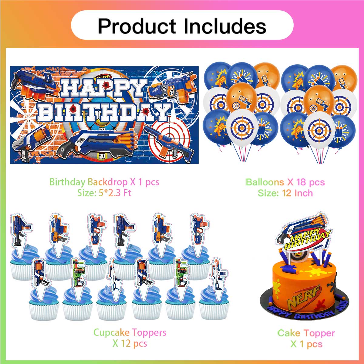 Nerf Dart War Party Supplies Latex Balloons Decor Banner Backdrop Kit Birthday Decorations