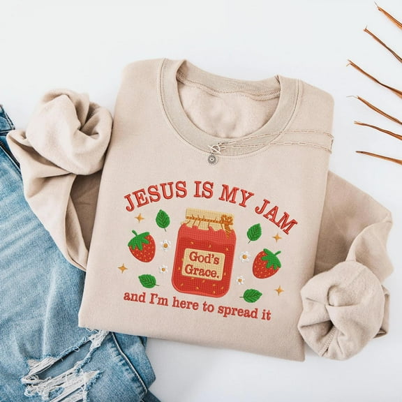 Jesus Is My Jam Christian Sweatshirt, Faith Based Crewneck, Inspirational Bible Quote Shirt,Religious Gift for Women, Cozy Christian Apparel