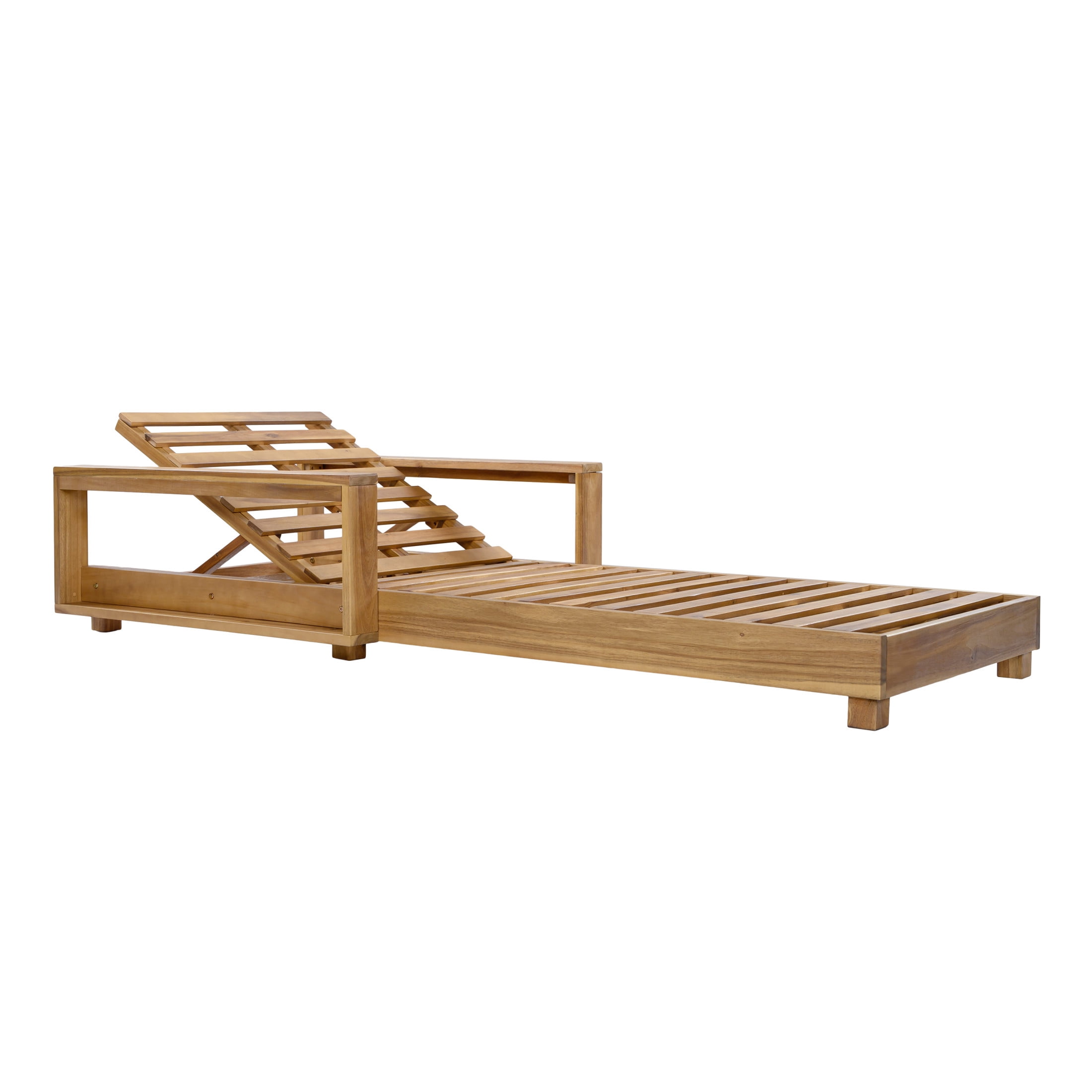 Christopher Knight Home 76.77" Outdoor Chaise Lounge Frame with Armrests, Adjustable Backrest, Light Natural
