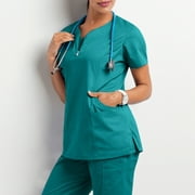 Uheoun Womens Tops Scrubs for Women Short Sleeve V-neck Scrubs Tops Working Uniform Printed with Two Pockets Blouse Nursing Uniform Saving Clearance